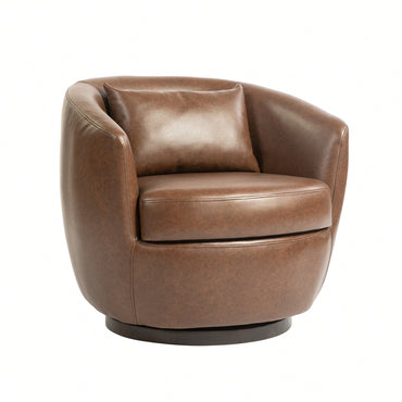 Modern Upholstered Swivel Barrel Armchair With Hidden Storage For Living Room Bedroom Office Reading Spaces In Light Brown PU