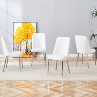 Set Of 4 Modern PU Leather Dining Chairs With Silver Metal Legs For Kitchen Bedroom And Office Comfort