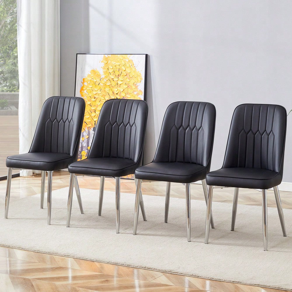 Set Of 4 Modern PU Leather Dining Chairs With Silver Metal Legs For Kitchen Bedroom And Office Comfort