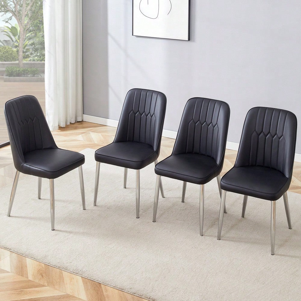 Set Of 4 Modern PU Leather Dining Chairs With Silver Metal Legs For Kitchen Bedroom And Office Comfort