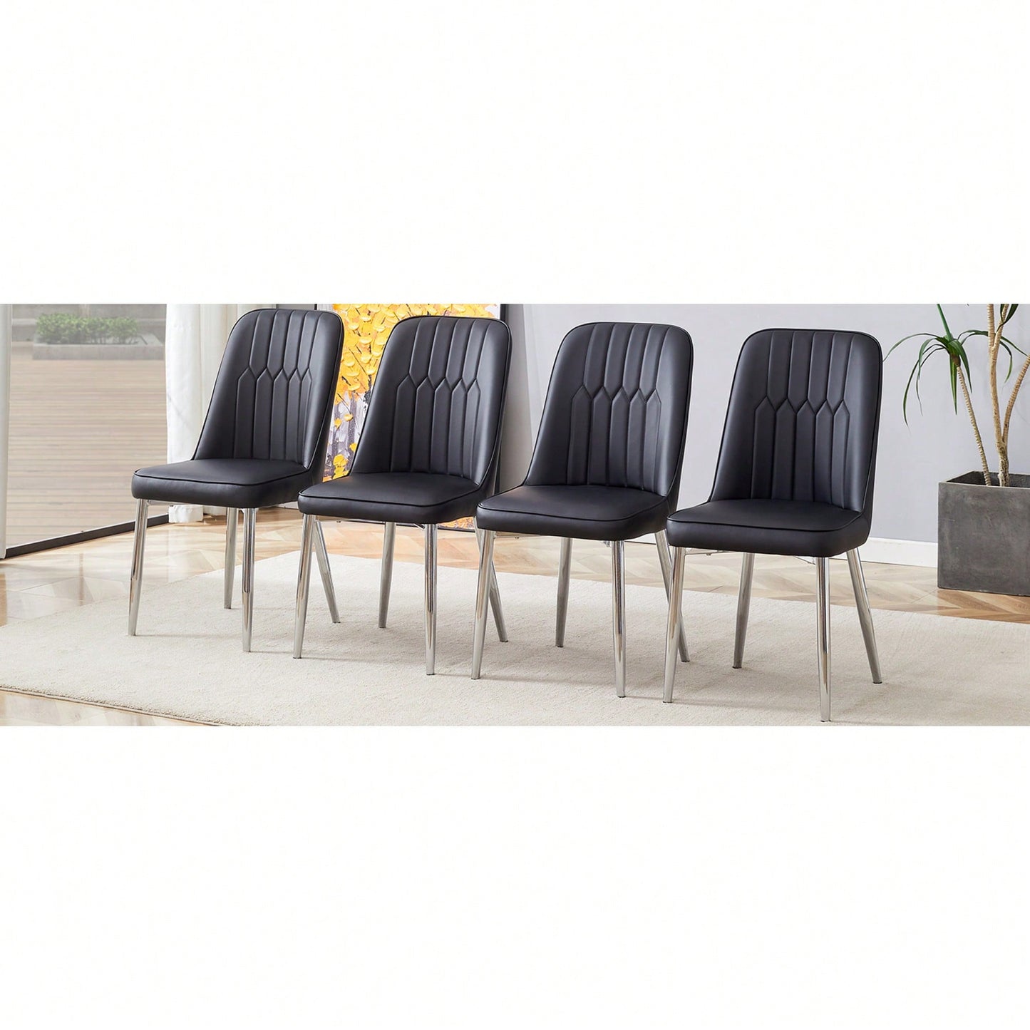 Set Of 4 Modern PU Leather Dining Chairs With Silver Metal Legs For Kitchen Bedroom And Office Comfort