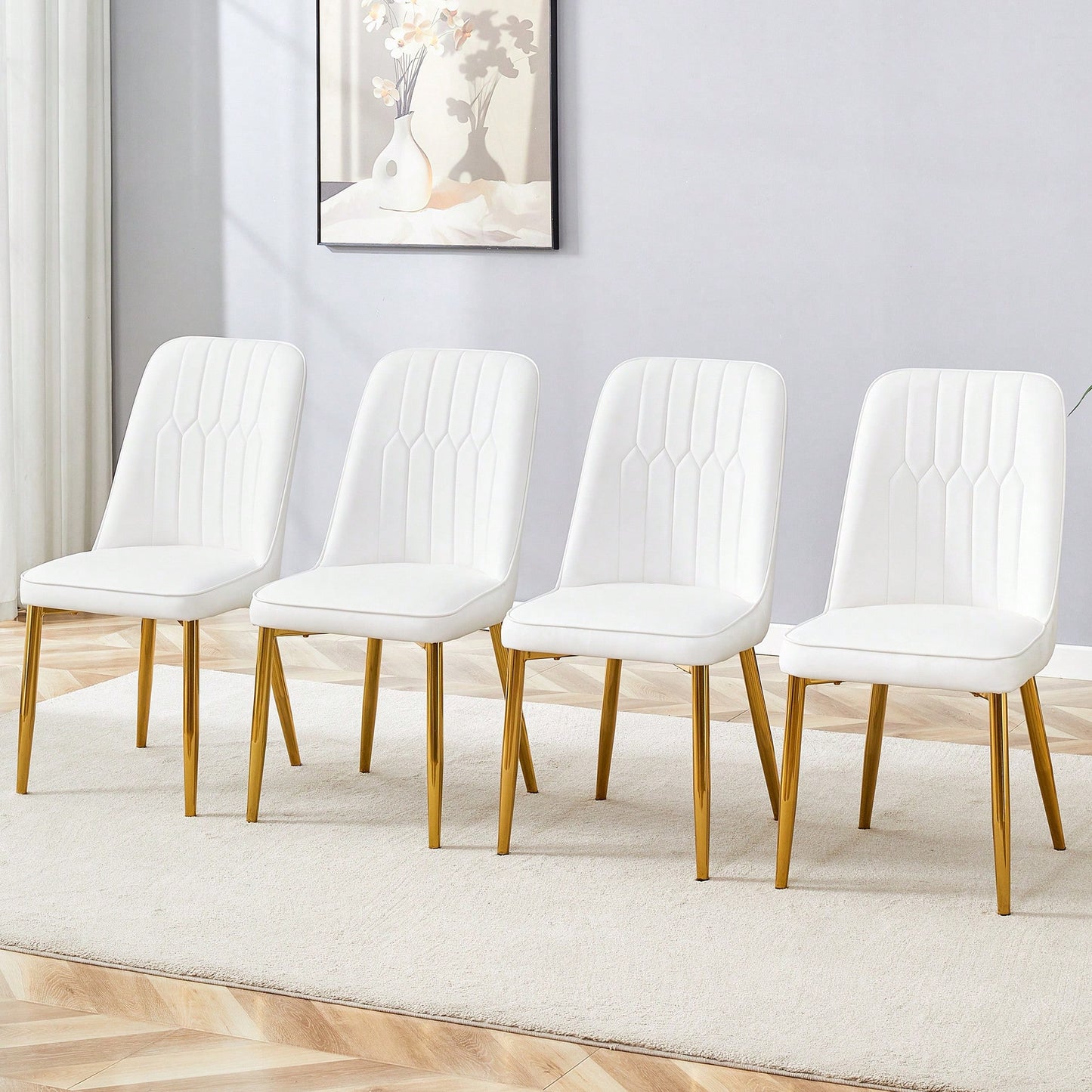 Set Of 4 Sleek PU Leather Dining Chairs With Gold Metal Legs For Kitchen Bedroom And Office Comfort