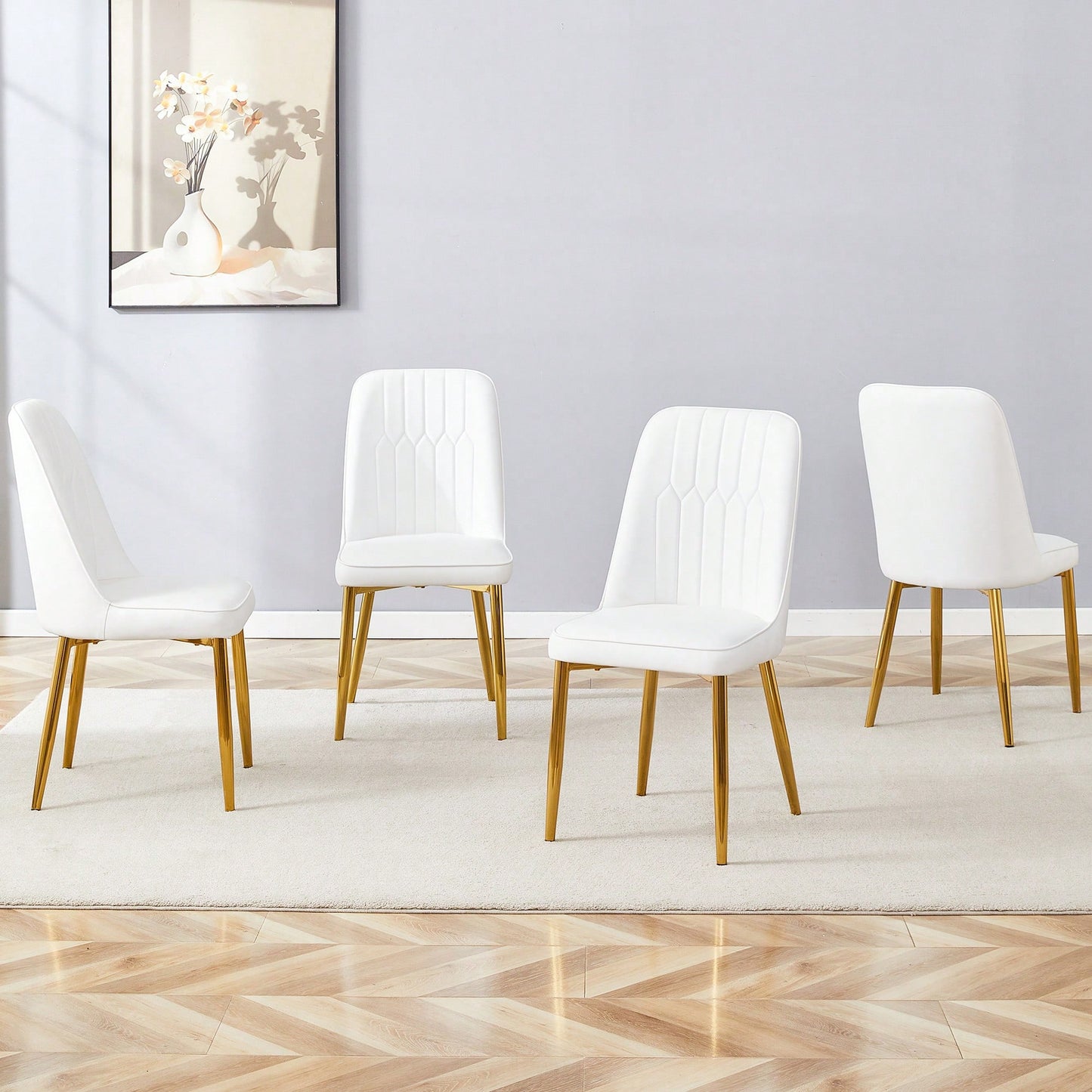 Set Of 4 Sleek PU Leather Dining Chairs With Gold Metal Legs For Kitchen Bedroom And Office Comfort