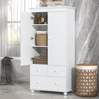 Versatile Tall Storage Cabinet With Three Drawers For Bathroom Or Office Organization In White