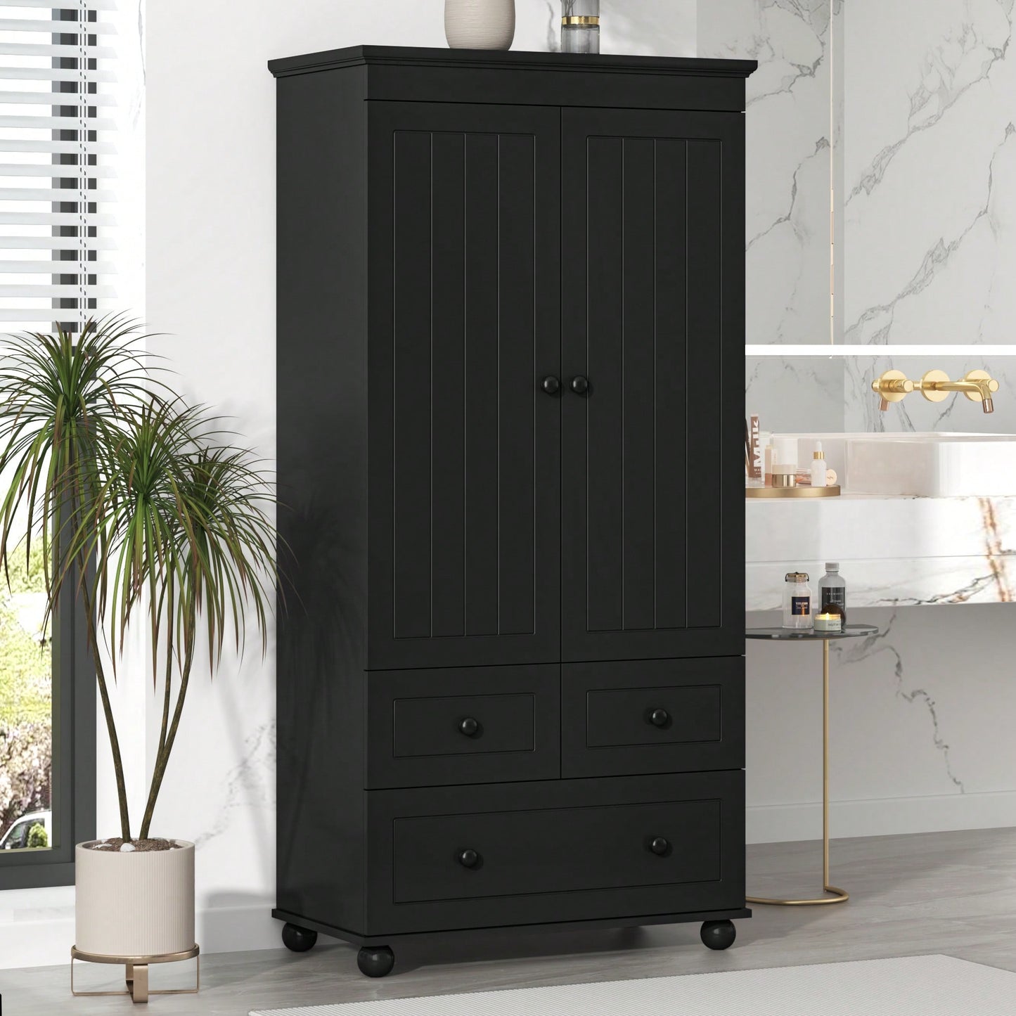 Versatile Tall Storage Cabinet With Three Drawers For Bathroom Or Office Organization In White