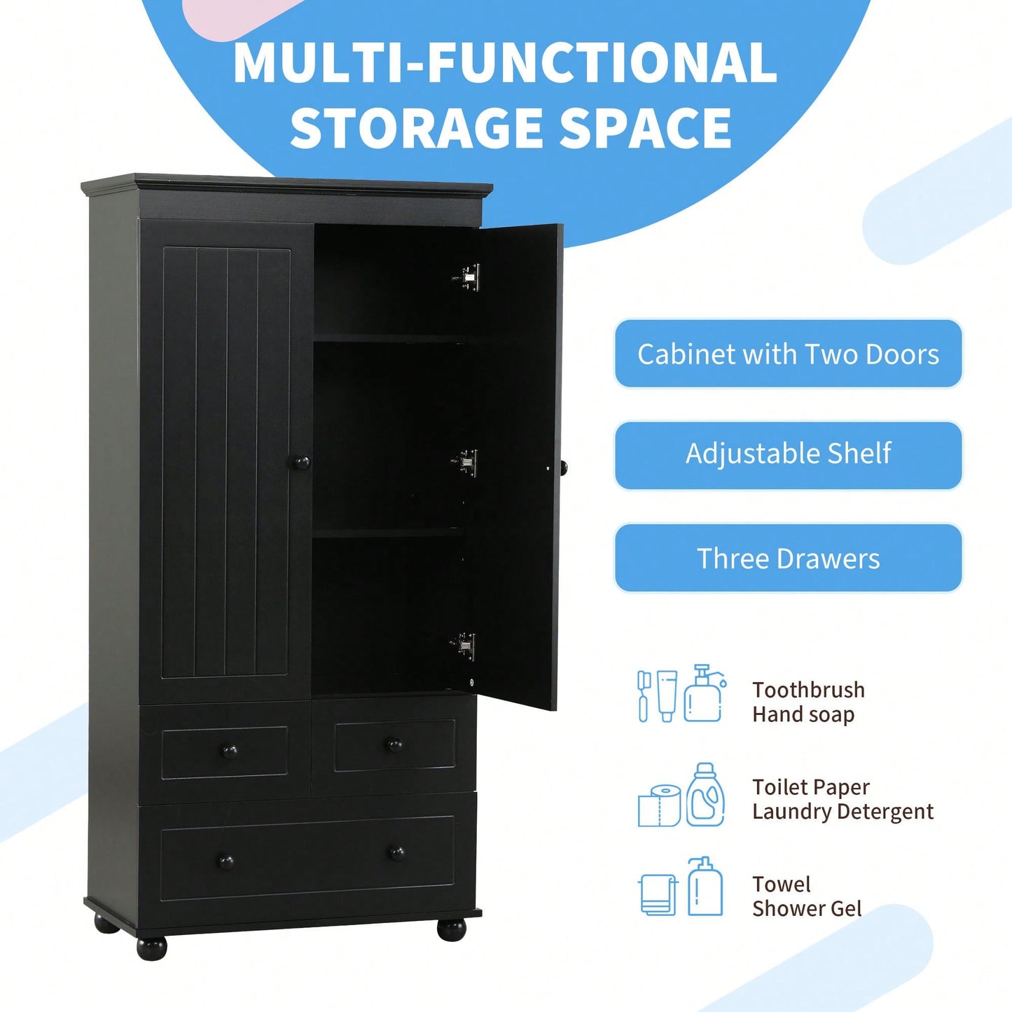 Versatile Tall Storage Cabinet With Three Drawers For Bathroom Or Office Organization In White