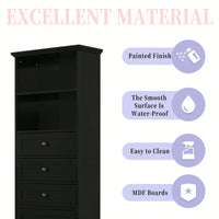 Tall Storage Cabinet With 3 Drawers Adjustable Shelves For Bathroom Office Study MDF Board Painted Finish Black