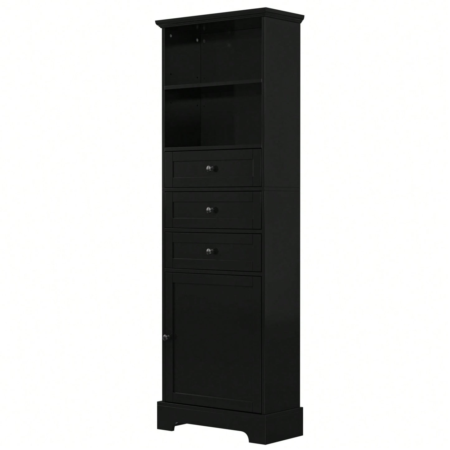 Tall Storage Cabinet With 3 Drawers Adjustable Shelves For Bathroom Office Study MDF Board Painted Finish Black