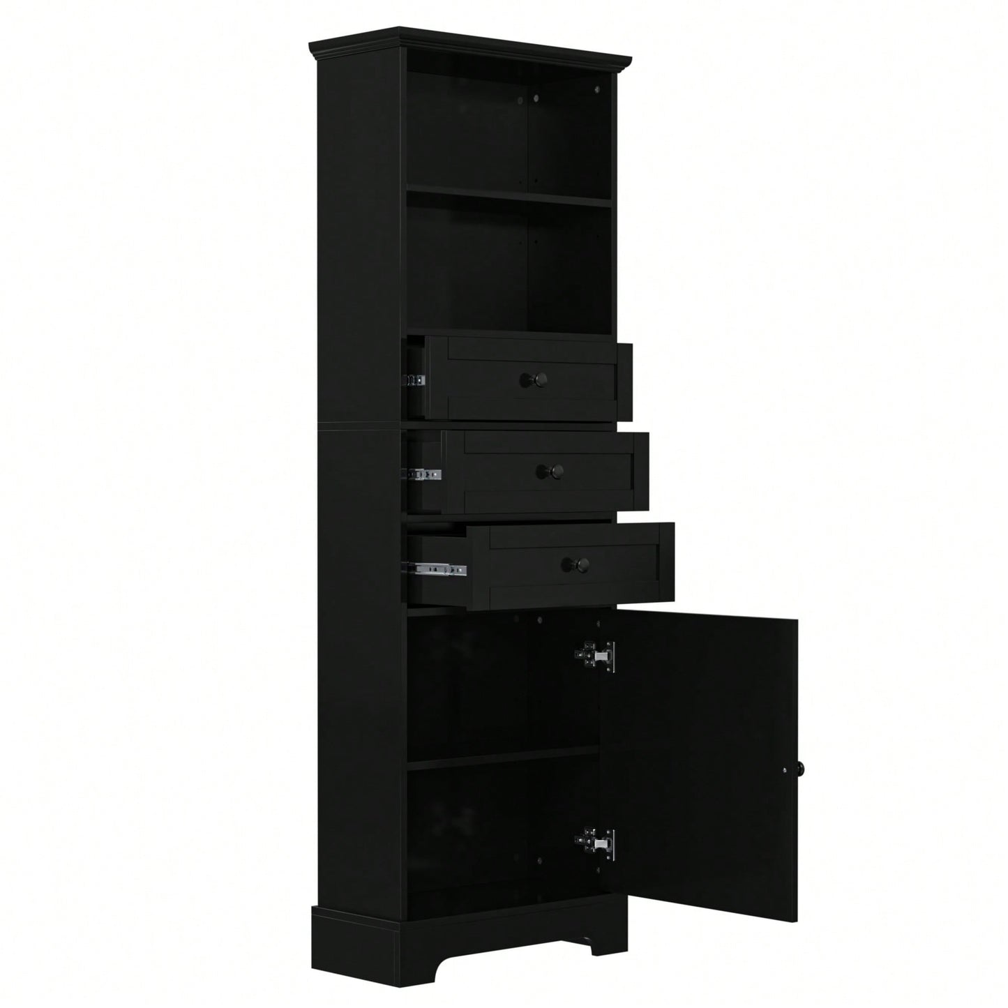 Tall Storage Cabinet With 3 Drawers Adjustable Shelves For Bathroom Office Study MDF Board Painted Finish Black