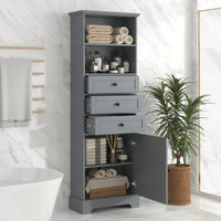 Tall Storage Cabinet With 3 Drawers Adjustable Shelves For Bathroom Office Study MDF Board Painted Finish Black