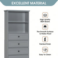 Tall Storage Cabinet With 3 Drawers Adjustable Shelves For Bathroom Office Study MDF Board Painted Finish Black