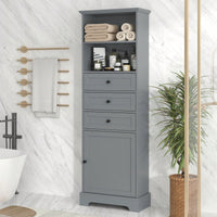 Tall Storage Cabinet With 3 Drawers Adjustable Shelves For Bathroom Office Study MDF Board Painted Finish Black