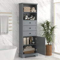 Tall Storage Cabinet With 3 Drawers Adjustable Shelves For Bathroom Office Study MDF Board Painted Finish Black