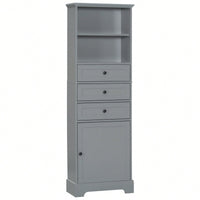 Tall Storage Cabinet With 3 Drawers Adjustable Shelves For Bathroom Office Study MDF Board Painted Finish Black