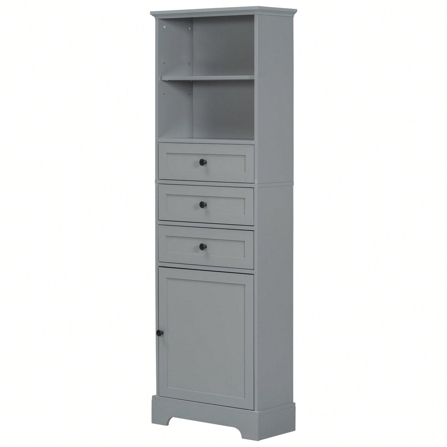 Tall Storage Cabinet With 3 Drawers Adjustable Shelves For Bathroom Office Study MDF Board Painted Finish Black