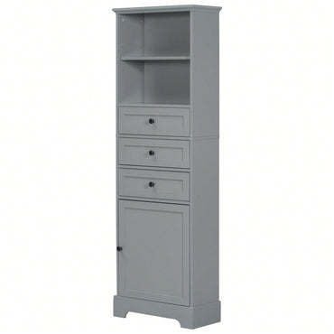 Tall Storage Cabinet With 3 Drawers Adjustable Shelves For Bathroom Office Study MDF Board Painted Finish Black