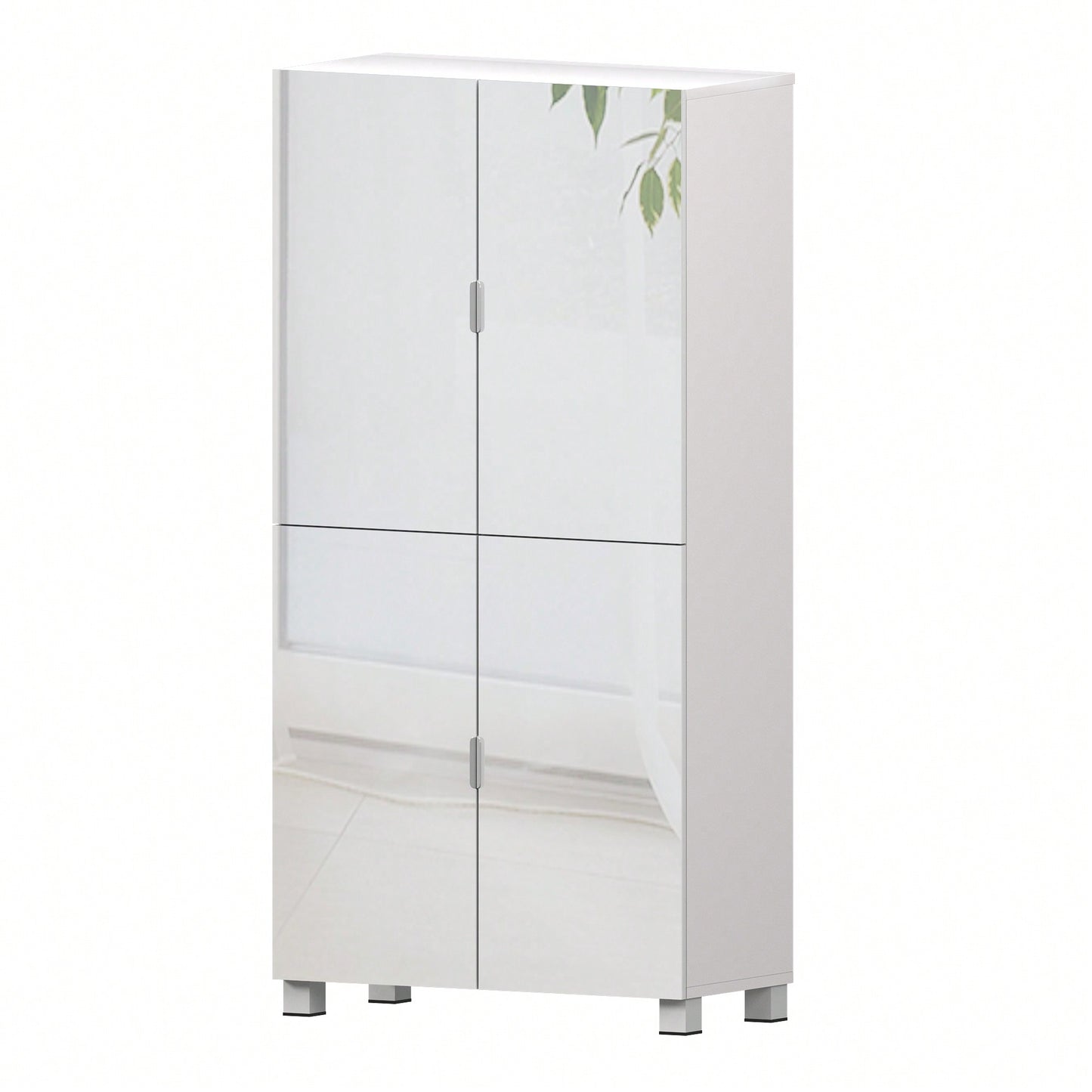 Spacious Shoe Storage Cabinet With Mirror For Entryway And Living Room, 4 Drawer Wardrobe Closet With Mirrors For Bedroom, White Finish