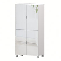 Spacious Shoe Storage Cabinet With Mirror For Entryway And Living Room, 4 Drawer Wardrobe Closet With Mirrors For Bedroom, White Finish