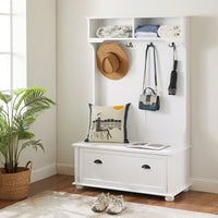 Modern Entryway Hall Tree With Shoe Rack Bench And Coat Hooks Storage Solution 40.16"W 18.58"D 64.17"H White