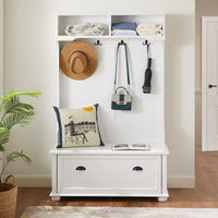 Modern Entryway Hall Tree With Shoe Rack Bench And Coat Hooks Storage Solution 40.16"W 18.58"D 64.17"H White