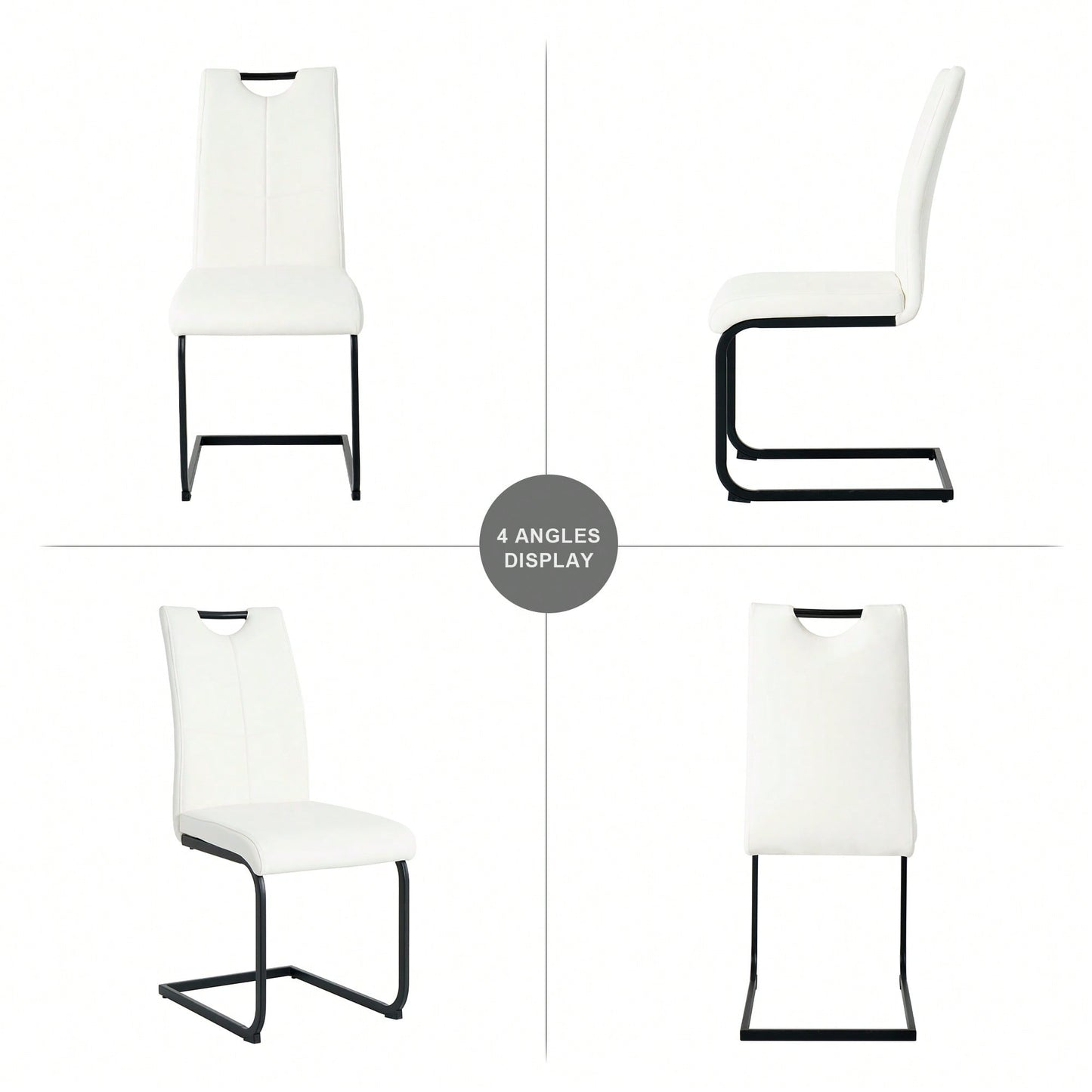 Set Of 4 Modern White Upholstered Dining Chairs With Black Metal Legs For Kitchen Living Room Bedroom