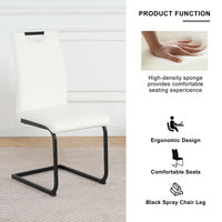 Set Of 4 Modern White Upholstered Dining Chairs With Black Metal Legs For Kitchen Living Room Bedroom