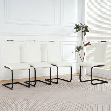 Set Of 4 Modern White Upholstered Dining Chairs With Black Metal Legs For Kitchen Living Room Bedroom