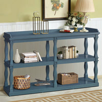 Narrow Navy Blue Console Table With 3-Tier Open Storage And Roman Column Legs For Living Room Entryway Hallway