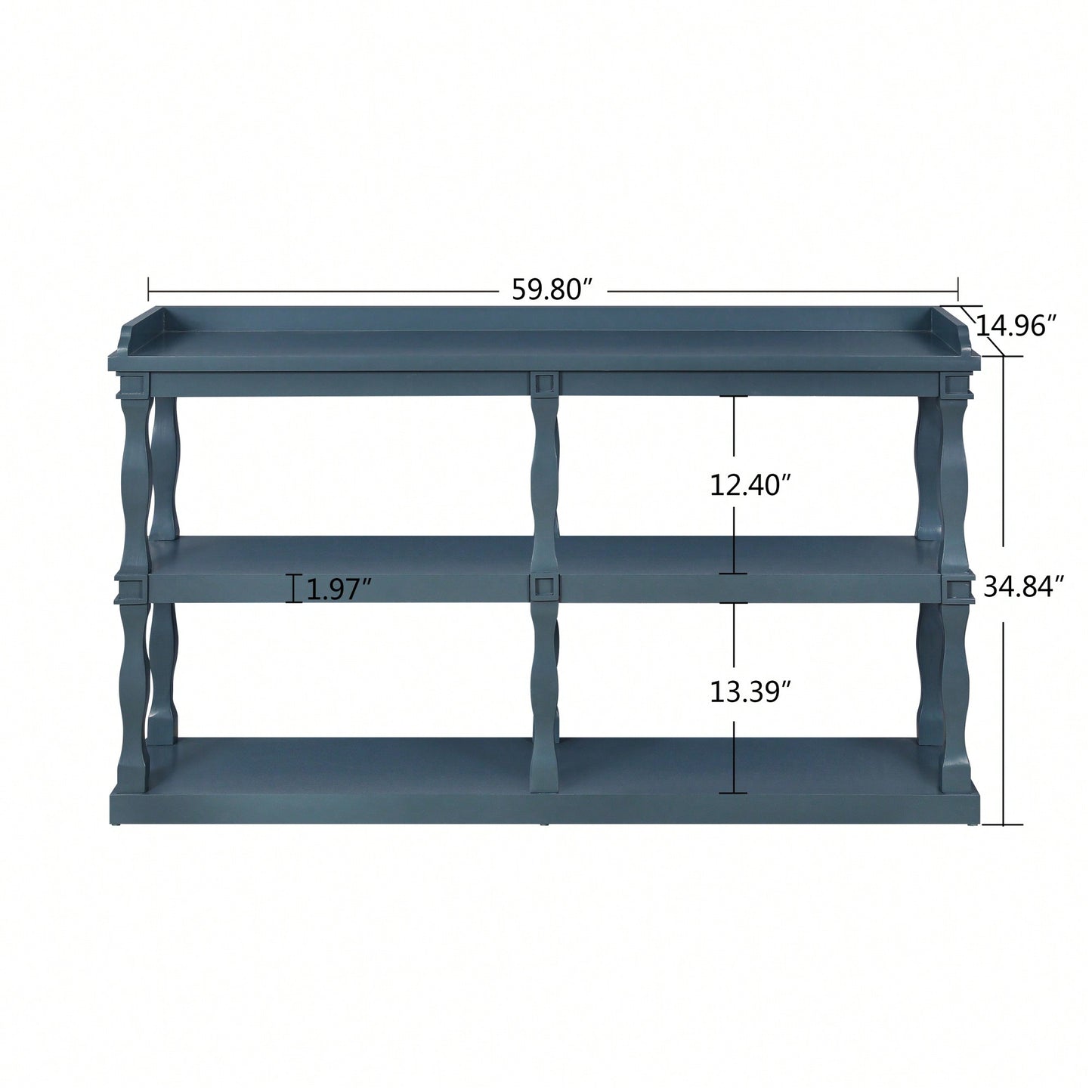 Narrow Navy Blue Console Table With 3-Tier Open Storage And Roman Column Legs For Living Room Entryway Hallway