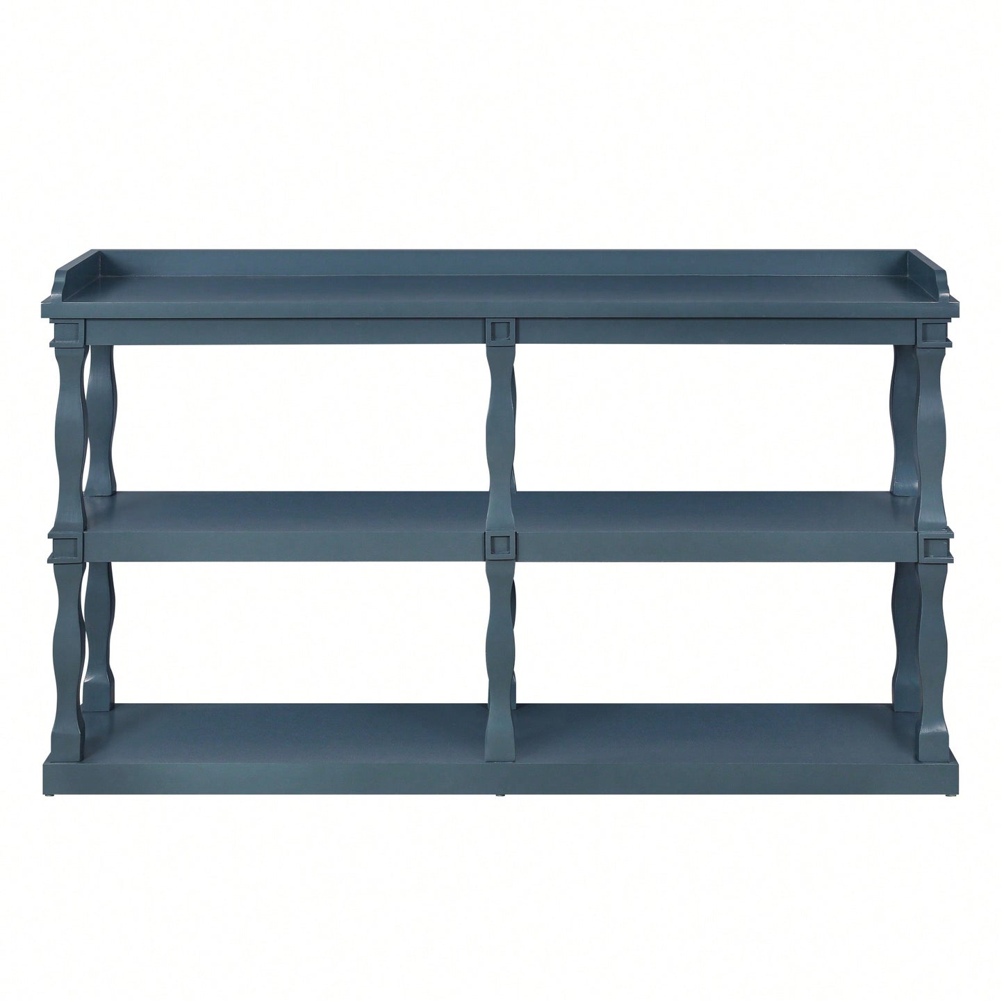 Narrow Navy Blue Console Table With 3-Tier Open Storage And Roman Column Legs For Living Room Entryway Hallway