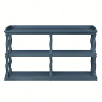 Narrow Navy Blue Console Table With 3-Tier Open Storage And Roman Column Legs For Living Room Entryway Hallway