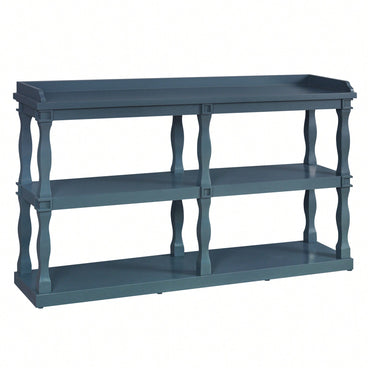 Narrow Navy Blue Console Table With 3-Tier Open Storage And Roman Column Legs For Living Room Entryway Hallway