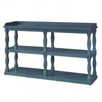 Narrow Navy Blue Console Table With 3-Tier Open Storage And Roman Column Legs For Living Room Entryway Hallway