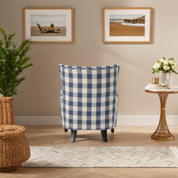 Stylish White And Blue Checkerboard Vintage Fabric Club Chair For Comfortable Living Room Seating