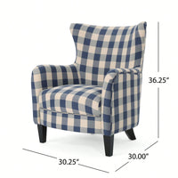 Stylish White And Blue Checkerboard Vintage Fabric Club Chair For Comfortable Living Room Seating