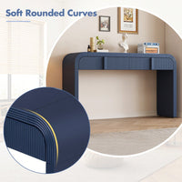 Modern Rounded Console Table With Smooth Surface And 2 Drawers For Living Room And Entryway In Navy Blue