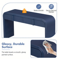 Modern Rounded Console Table With Smooth Surface And 2 Drawers For Living Room And Entryway In Navy Blue