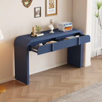 Modern Rounded Console Table With Smooth Surface And 2 Drawers For Living Room And Entryway In Navy Blue
