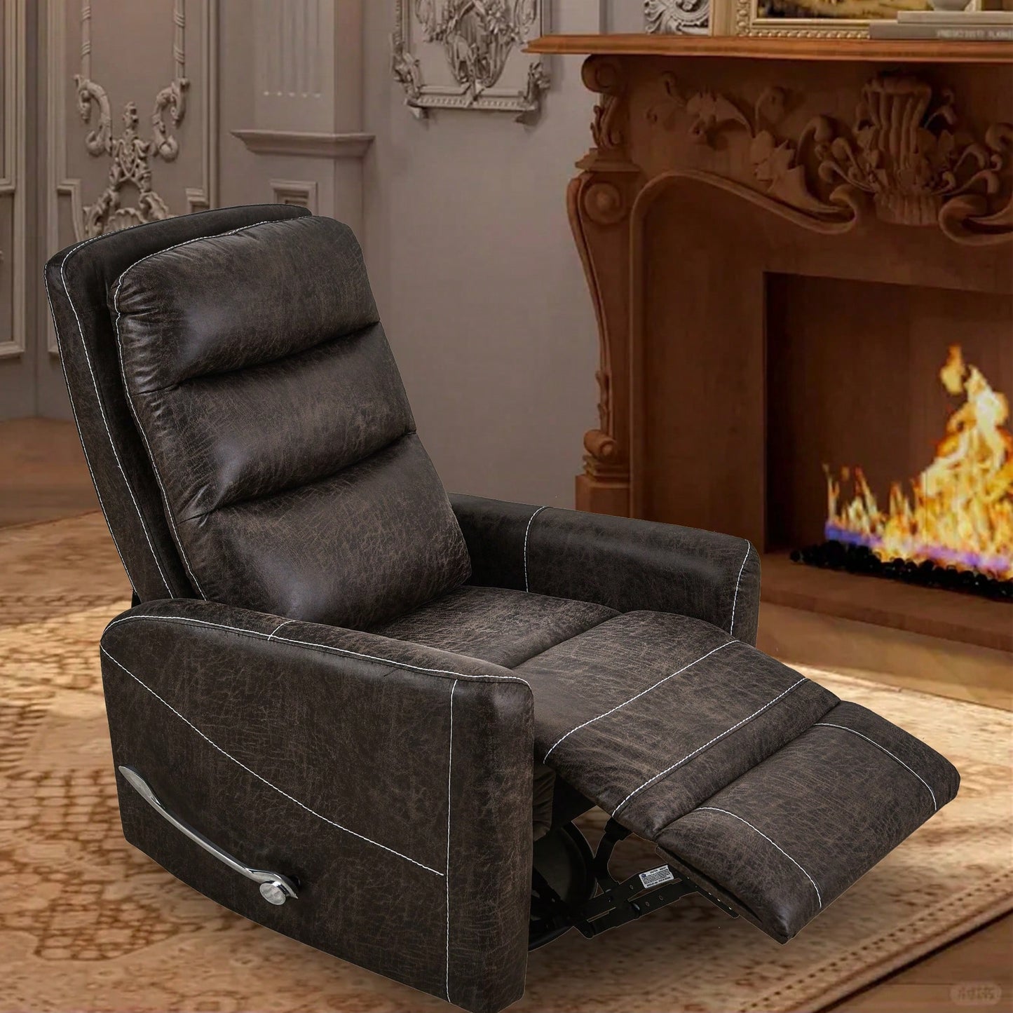 Comfortable Swivel Glider Rocker Recliner For Nursery And Living Room Soft Reclining Chair In Brown Modern Design