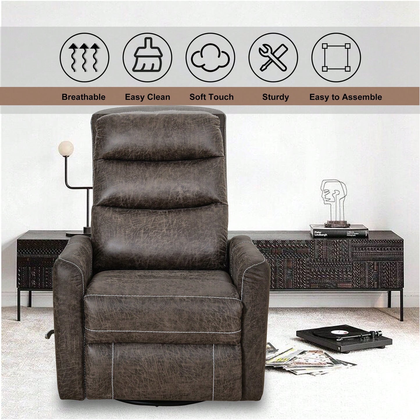 Comfortable Swivel Glider Rocker Recliner For Nursery And Living Room Soft Reclining Chair In Brown Modern Design