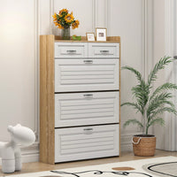 Stylish White Oak Shoe Cabinet With 3 Doors And 2 Drawers For Ample Storage Space