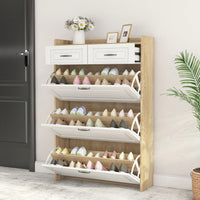 Stylish White Oak Shoe Cabinet With 3 Doors And 2 Drawers For Ample Storage Space