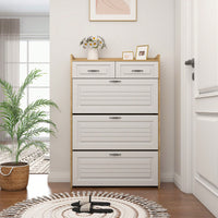 Stylish White Oak Shoe Cabinet With 3 Doors And 2 Drawers For Ample Storage Space