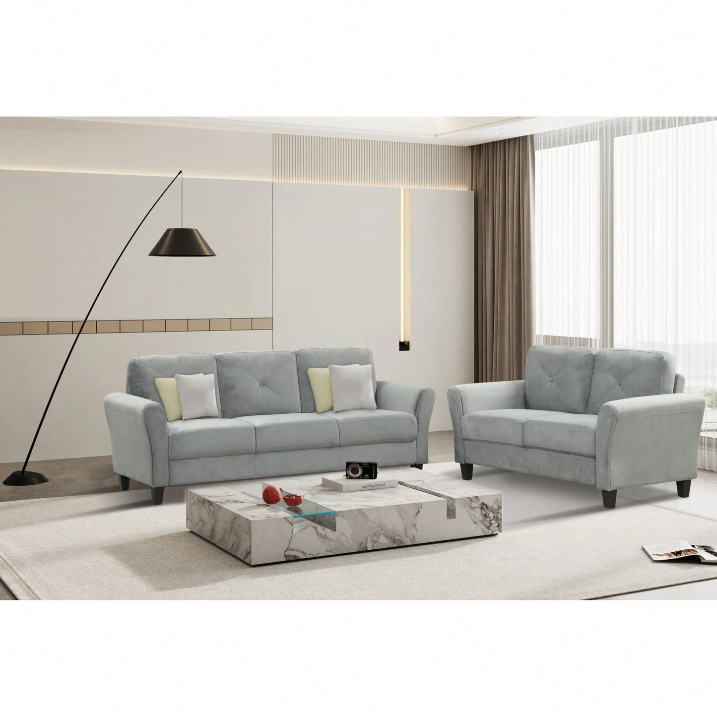 Stylish Gray Fabric Sofa For Three - Modern Living Room Seating Solution