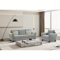 Stylish Gray Fabric Sofa For Three - Modern Living Room Seating Solution