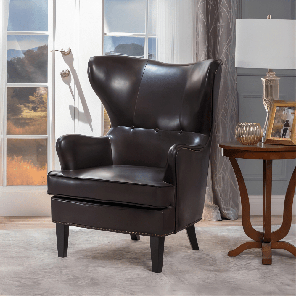 Luxurious Dark Brown PU Leather High Back Chair For Comfort And Style