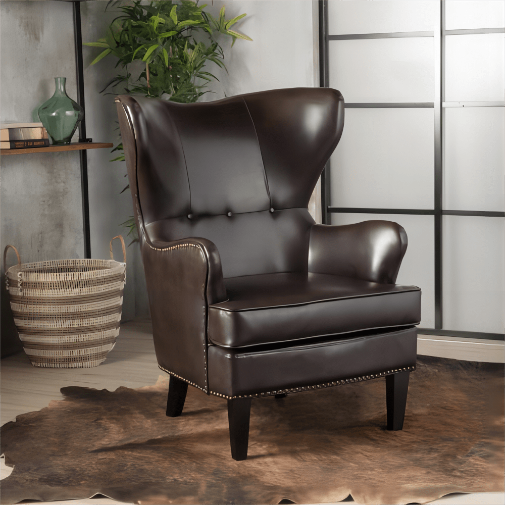 Luxurious Dark Brown PU Leather High Back Chair For Comfort And Style