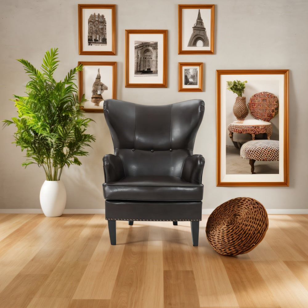 Luxurious Dark Brown PU Leather High Back Chair For Comfort And Style