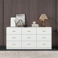 Stylish 9-Drawer White Dresser For Bedroom Ample Storage Wide Chest Of Drawers Sturdy And Safe Design