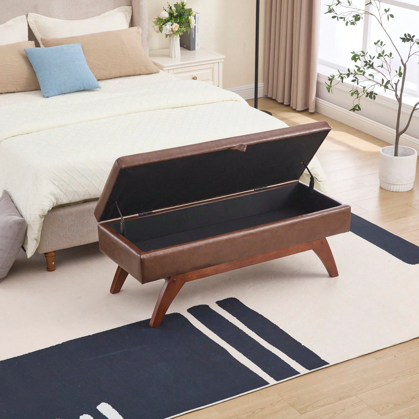 Teddy Wool Upholstered Bed End Stool With Storage And Solid Wood Legs